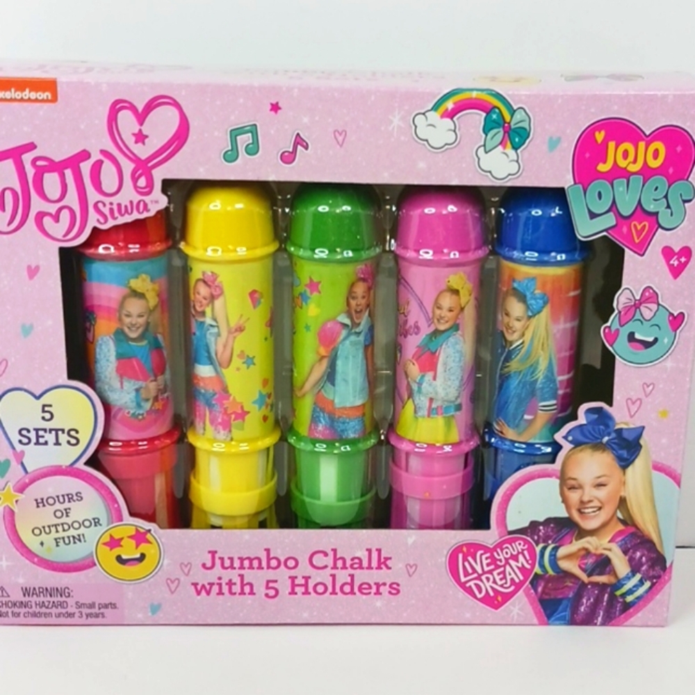 New JoJo Siwa Jumbo Chalk Set with Holder 5 Pieces for Fun and Colorful Art